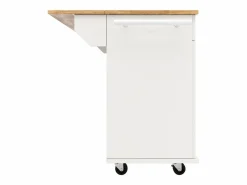 Merax Isla de cocina móvil con 4 puertas y 2 cajones - Tablero extensible - 106x50(78)x90,5cm - Madera MDF - y natural Blanco New