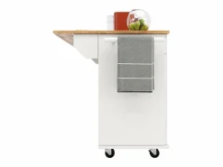 Merax Isla de cocina móvil con 4 puertas y 2 cajones - Tablero extensible - 106x50(78)x90,5cm - Madera MDF - y natural Blanco New