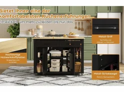 Isla de cocina móvil extensible - 120 x 50/77 x 91,5 cm - con barra + tomas de corriente + 2 cajones + 2 puertas - MDF - + natural^Merax Outlet