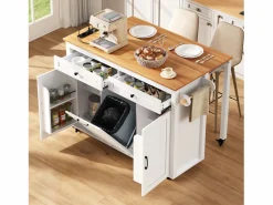 Merax Isla de cocina móvil extensible - 120 x 40/75 x 92 cm - con 3 puertas + 2 cajones - MDF - Blanco Online