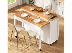 Merax Isla de cocina móvil extensible - 120 x 40/75 x 92 cm - con 3 puertas + 2 cajones - MDF - Blanco Online
