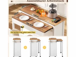 Merax Isla de cocina móvil extensible - 120 x 40/75 x 92 cm - con 3 puertas + 2 cajones - MDF - Blanco Online