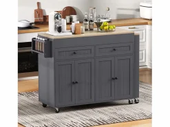 Isla Cocina|Isla de cocina móvil - Carrito de cocina con 4 puertas y 2 cajones - Superficie extensible y especiero