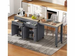 Isla Cocina|Isla de cocina móvil - Carrito de cocina con 4 puertas y 2 cajones - Superficie extensible y especiero
