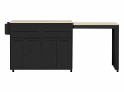 Isla de cocina móvil negra - Carrito de cocina con 4 puertas y 2 cajones - tablero de madera extensible y especiero^ Online