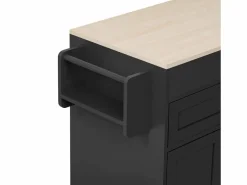 Isla de cocina móvil negra - Carrito de cocina con 4 puertas y 2 cajones - tablero de madera extensible y especiero^ Online