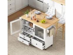 Isla de cocina móvil 100x42x91.5cm - encimera extensible - espacio de almacenamiento multifuncional -^ModernLuxe Outlet
