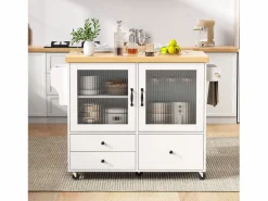 Isla de cocina móvil 100x42x91.5cm - encimera extensible - espacio de almacenamiento multifuncional -^ModernLuxe Outlet