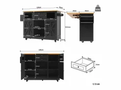 Isla de cocina negra - Carrito de cocina con 2 cajones y 4 puertas - Especiero y toallero^ New