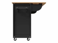 Isla de cocina negra, isla de cocina móvil con 2 puertas y 4 cajones, encimera abatible - tiradores plateados^OKWISH Outlet