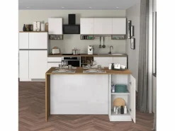 Isla Cocina|Isla de cocina Sole con 2 puertas en brillo y roble 160x90x90 cm