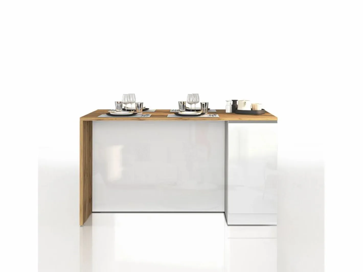 Isla Cocina|Isla de cocina Sole con 2 puertas en brillo y roble 160x90x90 cm
