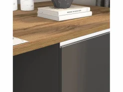 Isla de cocina Sole con 4 puertas, color antracita mate/roble, 200 x 90 x 90 cm Gris antracita Hot
