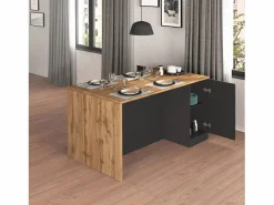 Isla de cocina Sole con 2 puertas en antracita mate/roble 160x90x90 cm Gris antracita Clearance