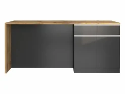 Isla Cocina|Isla de cocina Sole con 4 puertas y 4 cajones, color antracita mate/roble, 200 x 90 x 90 cm