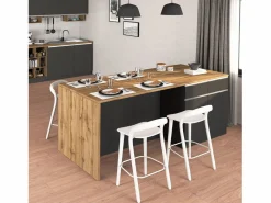 Isla Cocina|Isla de cocina Sole con 4 puertas y 4 cajones, color antracita mate/roble, 200 x 90 x 90 cm