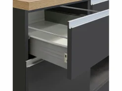Isla Cocina|Isla de cocina Sole con 4 puertas y 4 cajones, color antracita mate/roble, 200 x 90 x 90 cm