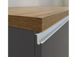 Isla Cocina|Isla de cocina Sole con 4 puertas y 4 cajones, color antracita mate/roble, 200 x 90 x 90 cm