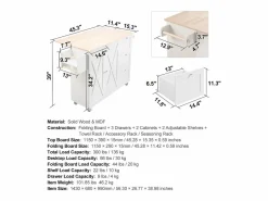 Isla de Cocina, SucceBuy Carrito de Cocina de 115 cm con Ruedas, Armario de Almacenamiento con Cajón y Estante Blanco Best
