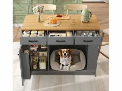 ModernLuxe Isla Cocina|Isla de cocina 120x60x90 cm - con 3 cajones y 1 puerta - estantes abiertos - espacio de descanso para mascotas - +natural