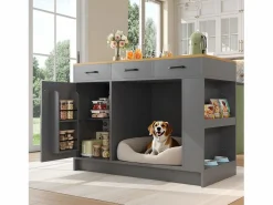 ModernLuxe Isla Cocina|Isla de cocina 120x60x90 cm - con 3 cajones y 1 puerta - estantes abiertos - espacio de descanso para mascotas - +natural