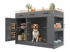 ModernLuxe Isla Cocina|Isla de cocina 120x60x90 cm - con 3 cajones y 1 puerta - estantes abiertos - espacio de descanso para mascotas - +natural