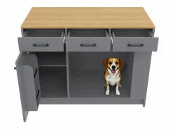 ModernLuxe Isla Cocina|Isla de cocina 120x60x90 cm - con 3 cajones y 1 puerta - estantes abiertos - espacio de descanso para mascotas - +natural