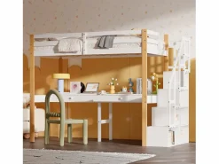 it litera 90 x 200, altillo con escritorio, cama infantil con escalera de almacenamiento, barandilla de seguridad, Blanco Sale