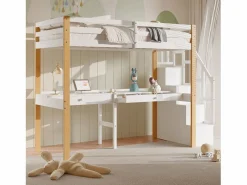 it litera 90 x 200, altillo con escritorio, cama infantil con escalera de almacenamiento, barandilla de seguridad, Blanco Sale
