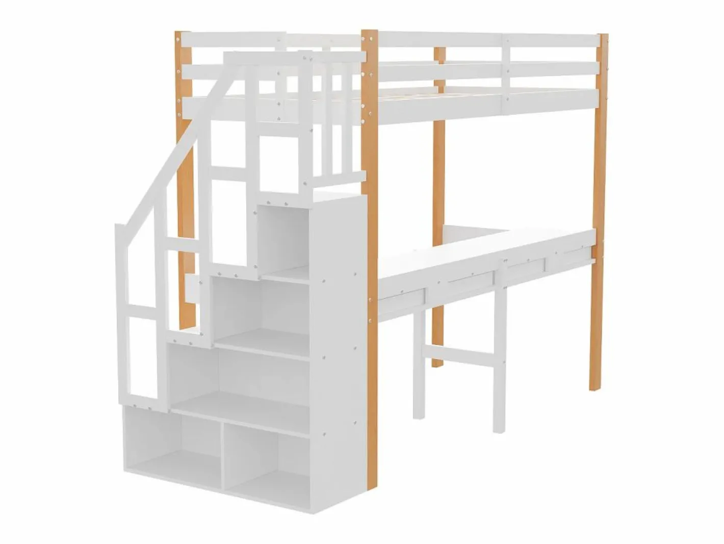 it litera 90 x 200, altillo con escritorio, cama infantil con escalera de almacenamiento, barandilla de seguridad, Blanco Sale