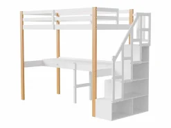 it litera 90 x 200, altillo con escritorio, cama infantil con escalera de almacenamiento, barandilla de seguridad, Blanco Sale