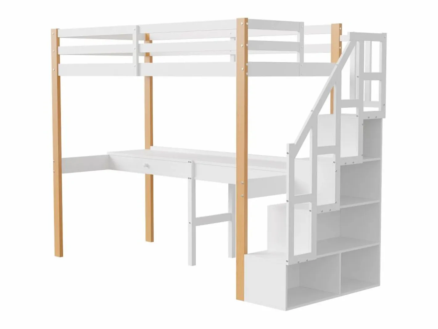 it litera 90 x 200, altillo con escritorio, cama infantil con escalera de almacenamiento, barandilla de seguridad, Blanco Sale