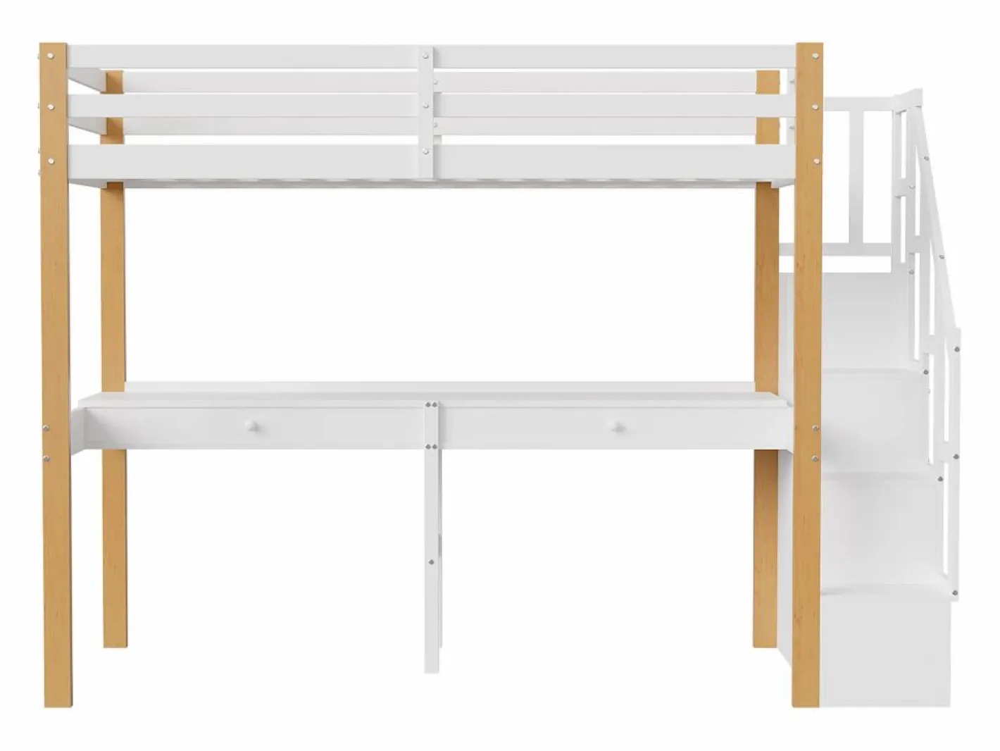 it litera 90 x 200, altillo con escritorio, cama infantil con escalera de almacenamiento, barandilla de seguridad, Blanco Sale