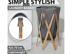 Garden Furniture Jace Cesto para colada plegable madera y tela Gris Hot