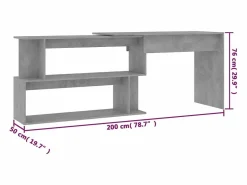 Garden Furniture Escritorio Rinconero|Jakobstad Escritorio de esquina contrachapada hormigón 200x50x76 cm