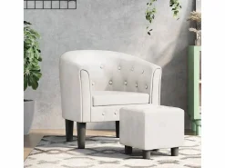 Garden Furniture Jalkar Sillón con taburete cuero sintético Blanco Best
