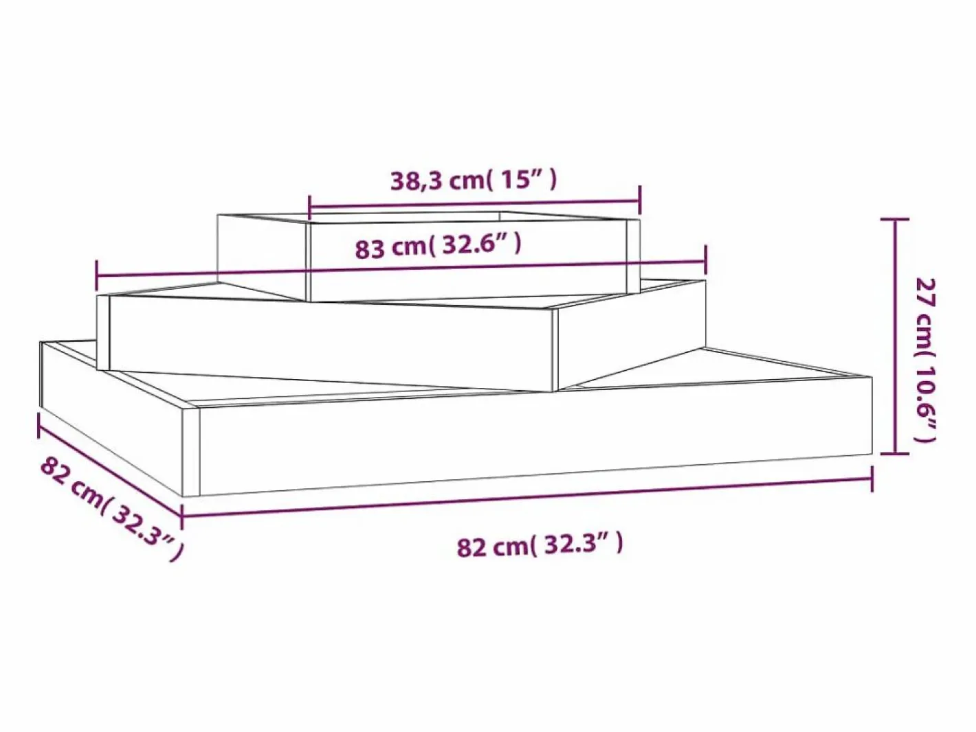 Jardinera de madera maciza de pino 83x83x27 cm^Clicnbuy Discount