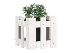 Clicnbuy Jardinera diseño de valla madera maciza pino blanca 30x30x30 cm Blanco New