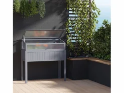 Jardinera elevada con invernadero integrado, madera tratada, policarbonato (120x54x122cm) Gris Hot