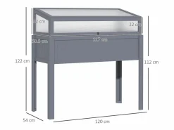 Jardinera elevada con invernadero integrado, madera tratada, policarbonato (120x54x122cm) Gris Hot