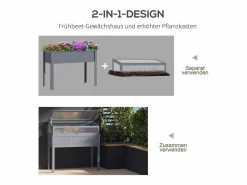 Jardinera elevada con invernadero integrado, madera tratada, policarbonato (120x54x122cm) Gris Hot