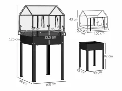 Jardinera elevada con tapa transparente, de metal resistente, color (60 x 60 x 120 cm) Negro Clearance