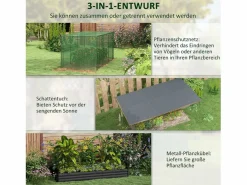Jardinera elevada de acero con red antipájaros, oscuro (230x110x110 cm) Gris New