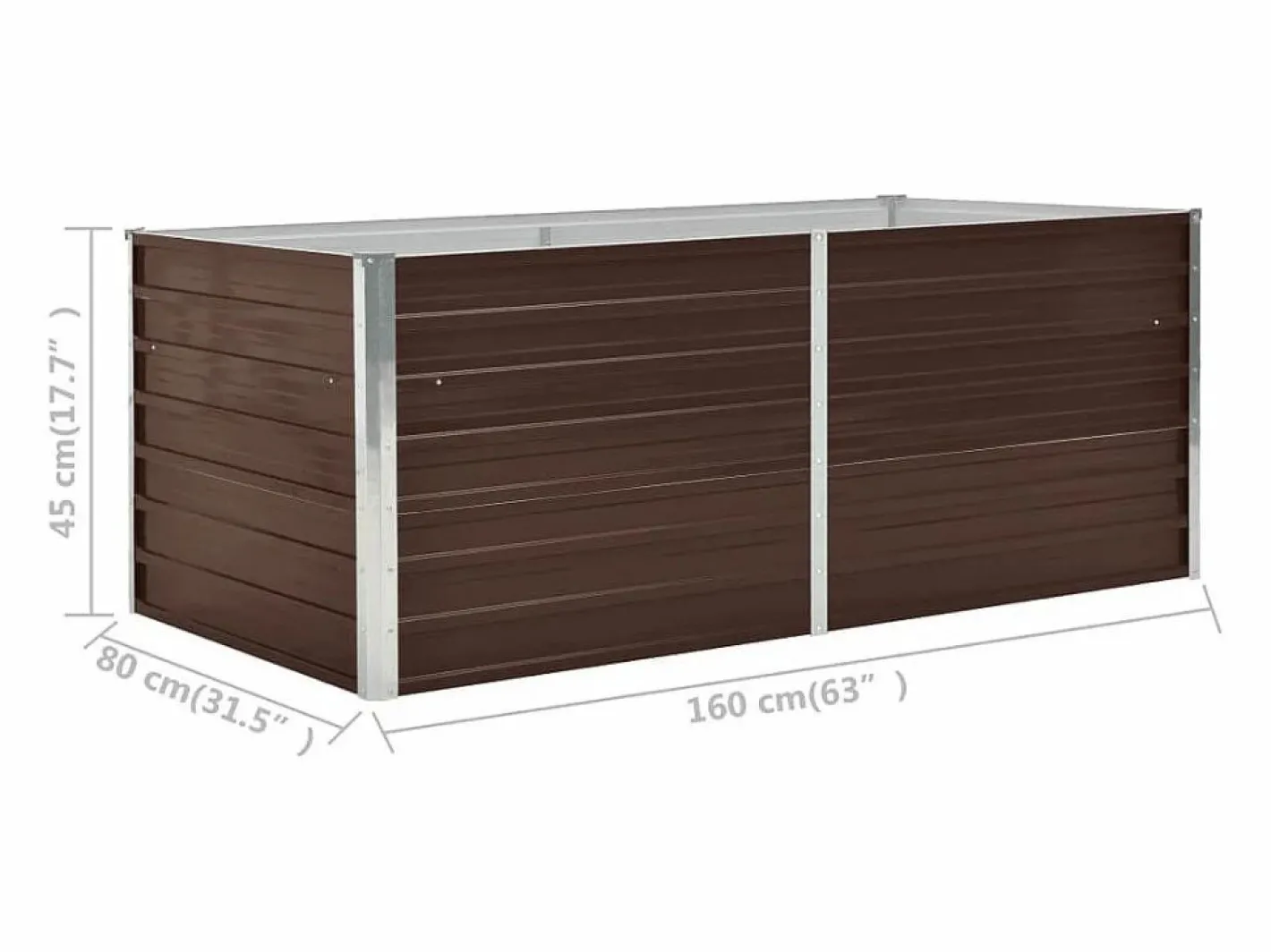 Jardinera elevada de acero galvanizado marrón 160x80x45 cm^Clicnbuy Best