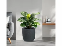 Jarrón cilíndrico de resina Raffaello Grigio de 35x34 cm para plantas de interior y exterior Gris Sale