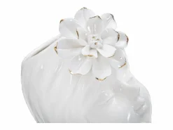 Jarrón de cerámica blanca con cara de mujer 10,5x10x24,7 cm Blanco Best