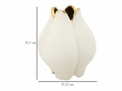Jarrón de cerámica con borde dorado Bud Blanco Discount
