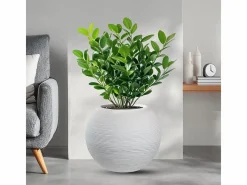 Jarrón de resina con diseño de esfera redonda Botticelli Bianco para plantas de interior y exterior, diámetro 40 x 33 h^ Outlet