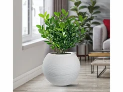 Jarrón de resina con diseño de esfera redonda Botticelli Bianco para plantas de interior y exterior, diámetro 40 x 33 h^ Outlet