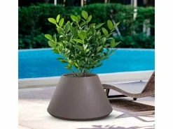 Jarrón redondo cónico de resina Stromboli Dove Grey para plantas de interior y exterior, diámetro 60 x 35 h^ Discount
